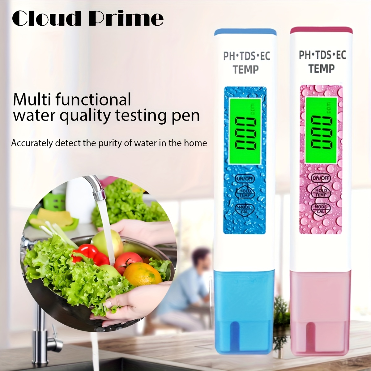 cloud prime 4 in 1 backlit tds ec tester ph temp sensor for water quality testing accurate purity testing battery powered 0 12 ph range ideal for home industrial use