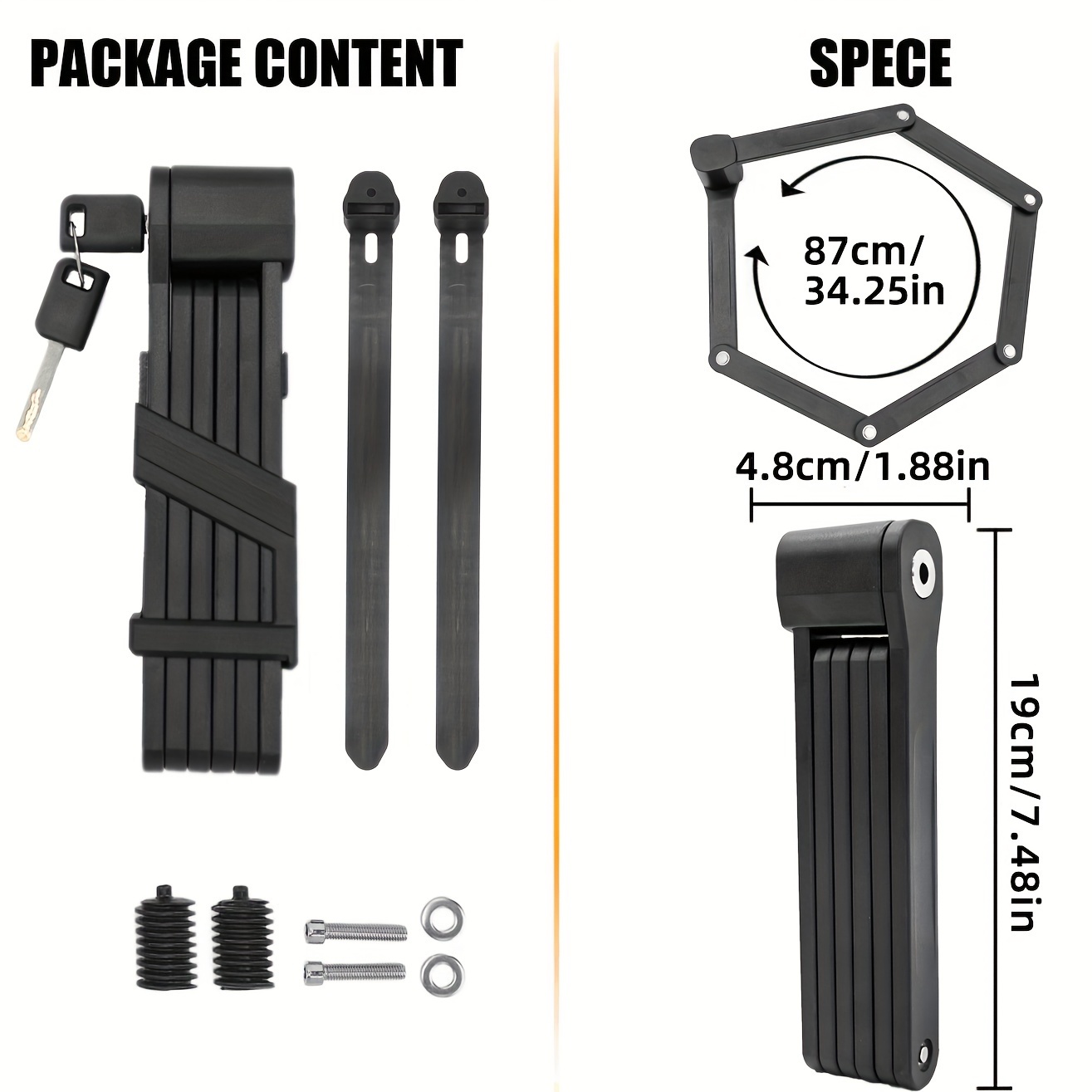 High-Strength Steel Bike Folding Lock, 87cm Length