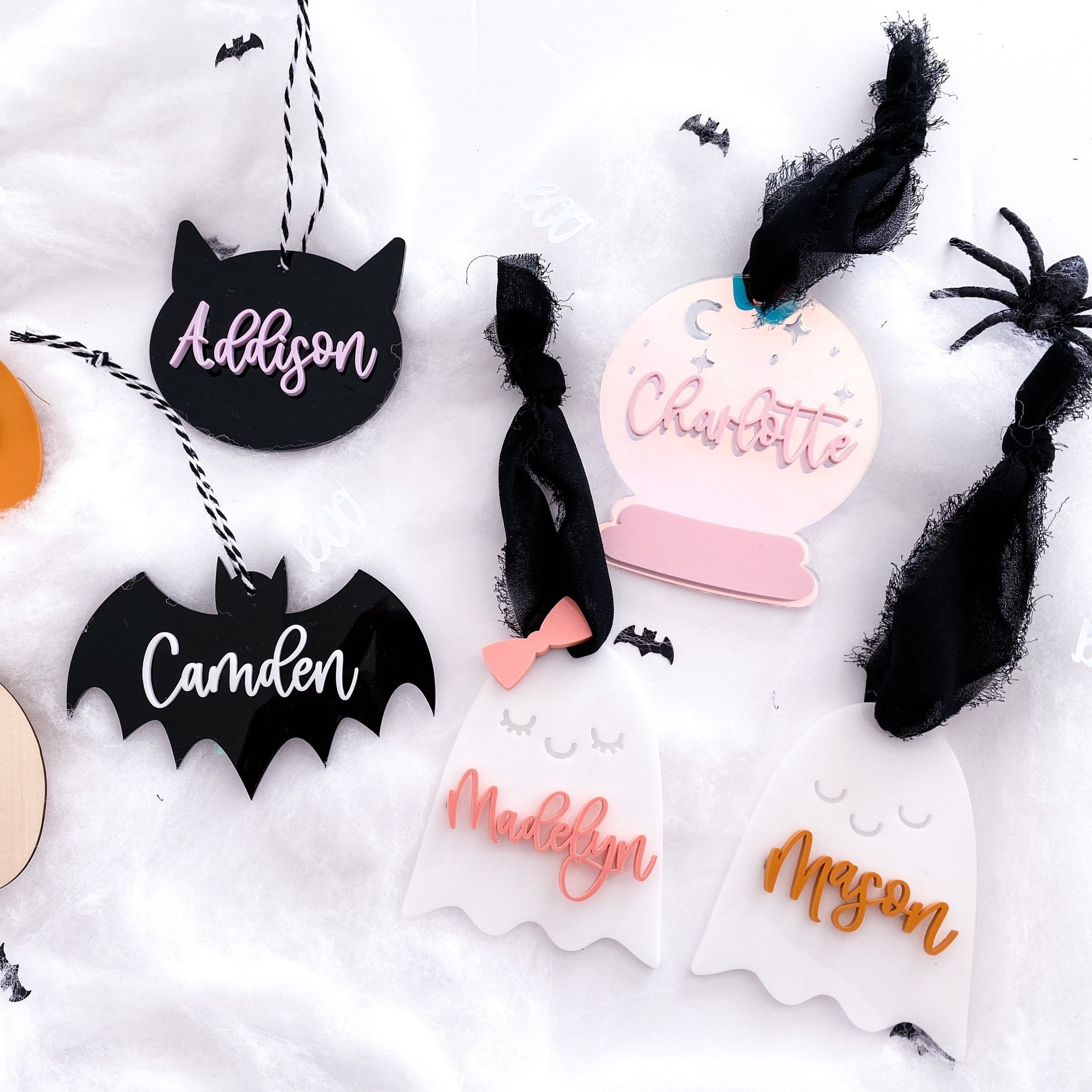 

Custom Halloween Acrylic Name Pendant - Personalized 3d Letter Tag With Pumpkin, Bat & Designs - Gift Baskets & Party Decorations