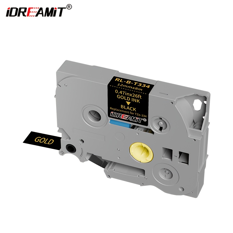 1 Pack Compatible Label Tape Replacement For Brother Ptouch Golden Tze-334 Tze334, 12mm Laminated Black Tape For Pth110 Ptd210 Ptd400 Label Maker