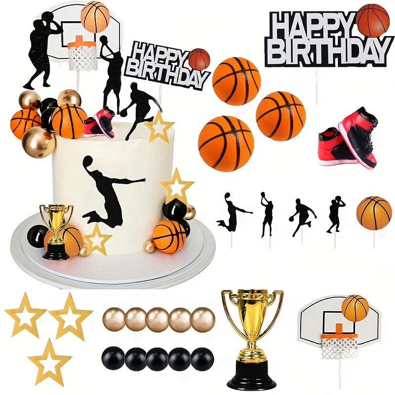 Image of 25pcs Theme Cake Decoration Black Cake Decoration Basketball Theme Cake Decoration Men's Birthday Sports Party Celebration Supplies, Halloween, Christmas