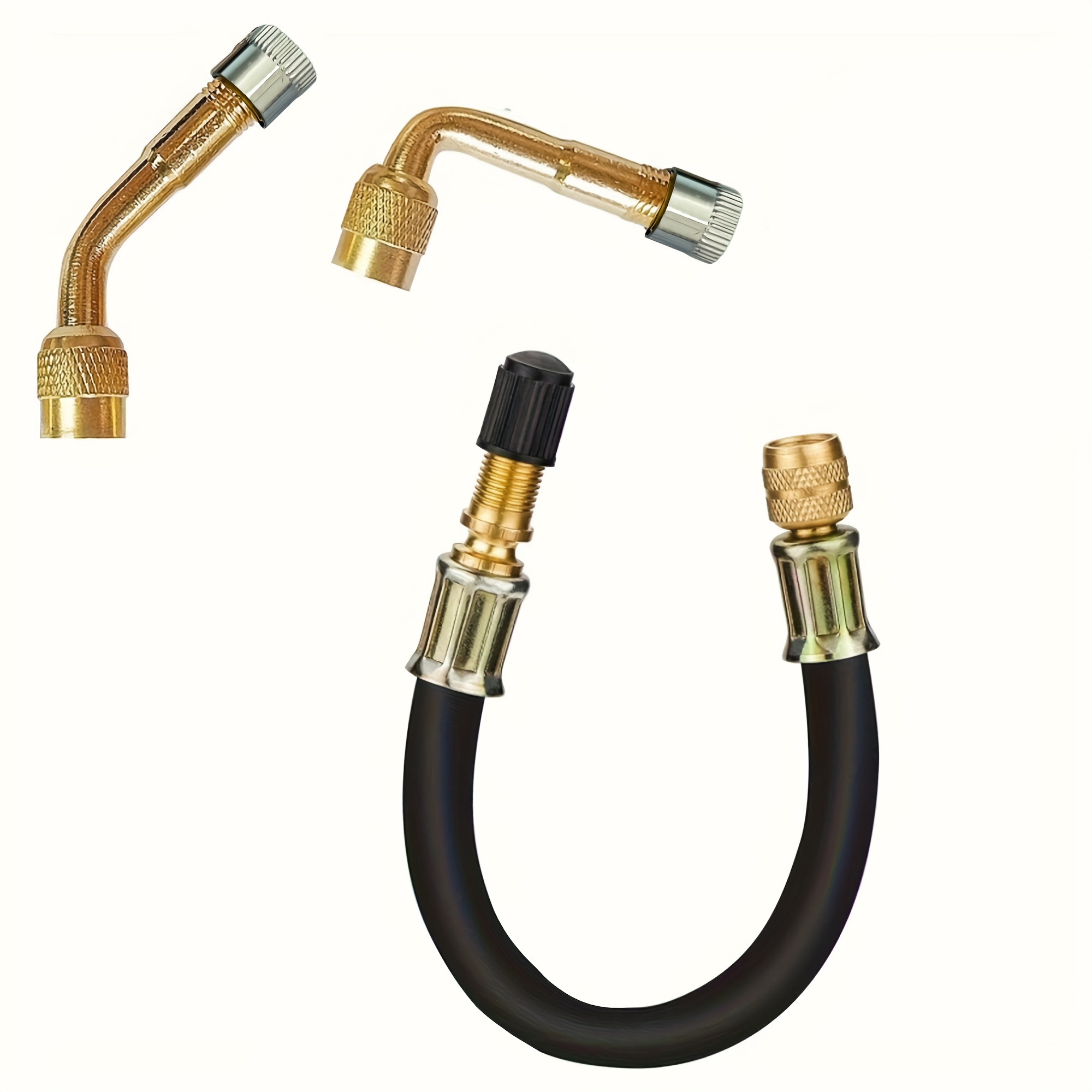 TEMU 5pcs/ 3pcs Tire Valve Extension Kit With Flexible Metal , 210mm Black Hose 45°, 90°, 135° Angle For Rv, Bike, Motorcycle
