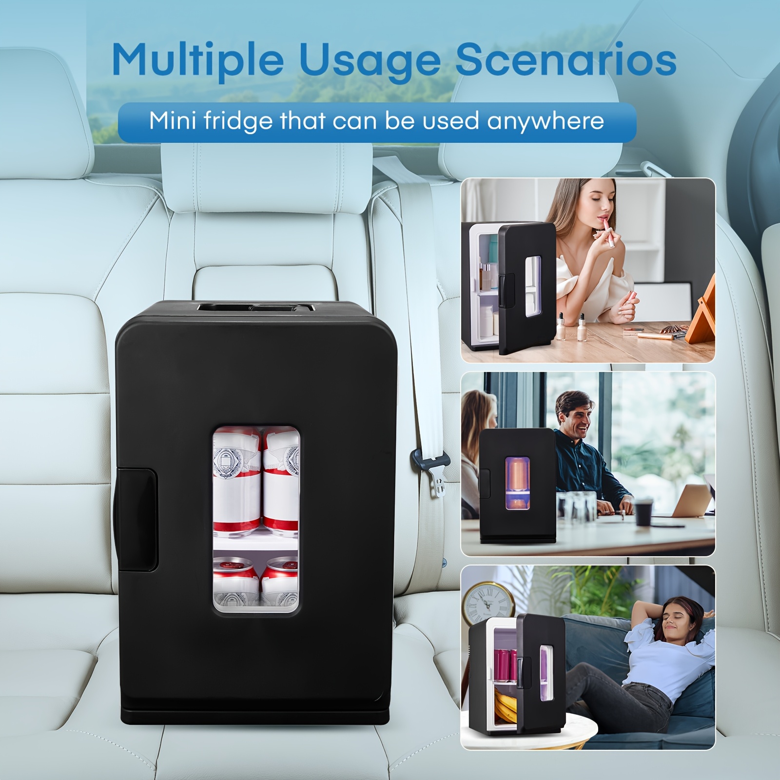 3.96gal Compact Mini Refrigerator - 110V/12V Portable Cooler & Warmer, Outdoor/Indoor Use, Clear Glass Doors, Black, Ideal for Beverages, Skincare, Camping & Kitchen Storage, Mini Refrigerador, Sleek Design, Durable Plastic