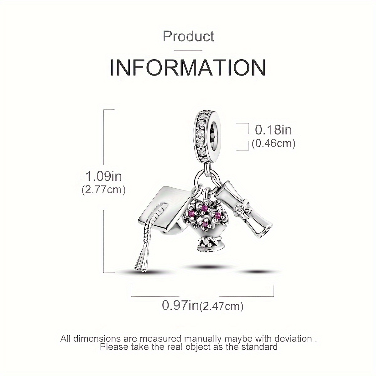925 Silver Flowers Degree Doctoral Cap Charm for Jewelry Making
