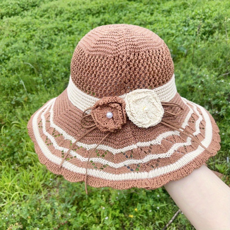 women cotton sun hat foldable beach hat handmade crochet - Temu display picture 1