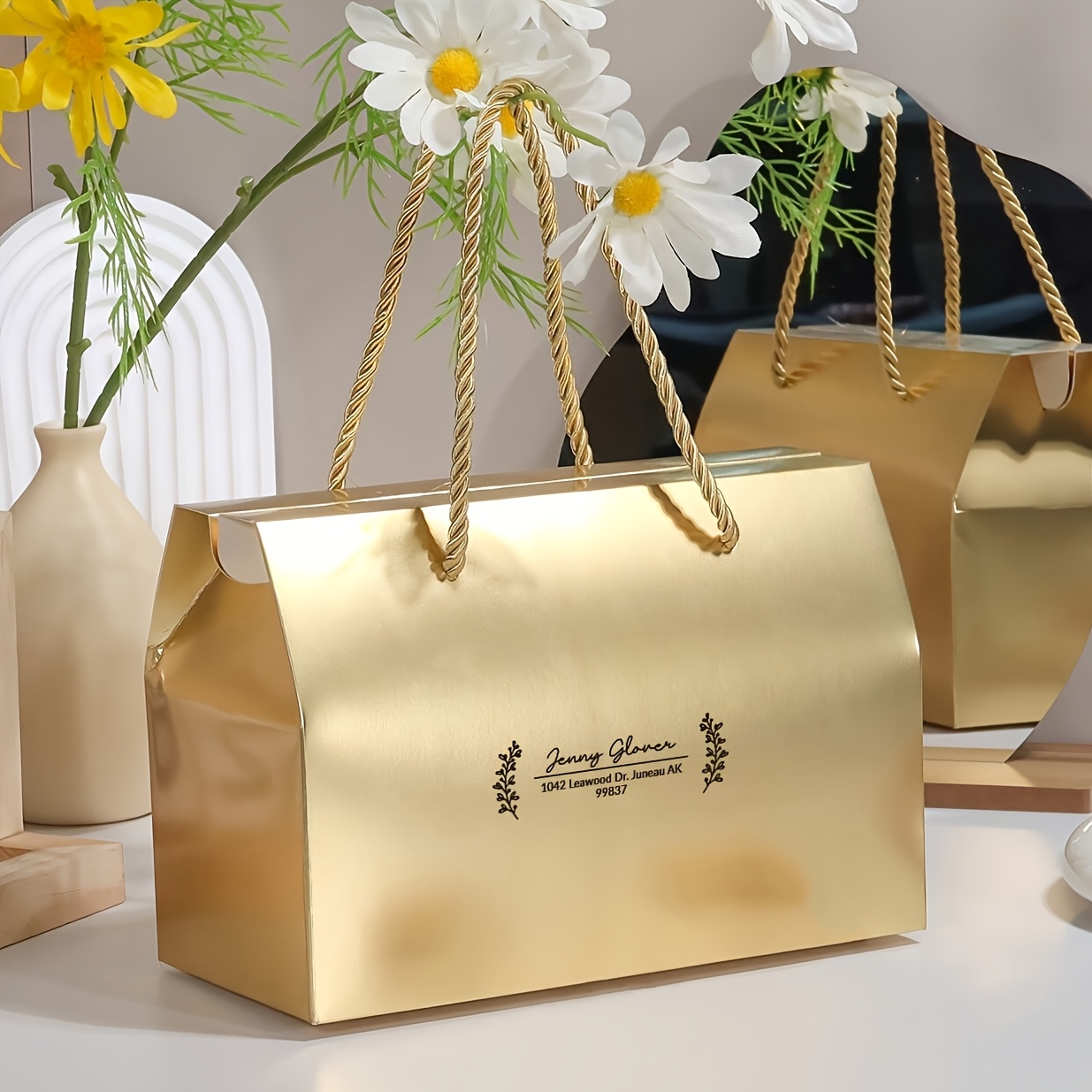 [Customizable Paper Gift Boxes] 20pcs Customizable Paper Gift Boxes with Handles - 20x10x13.5cm White, Brown & Golden, Ideal for Weddings, Birthdays, Christmas, Halloween - Perfect for Candles, Cosmetics, Small Gifts, Gift Boxes for Gifts, Best for Christmas, Perfect for Thanksgiv