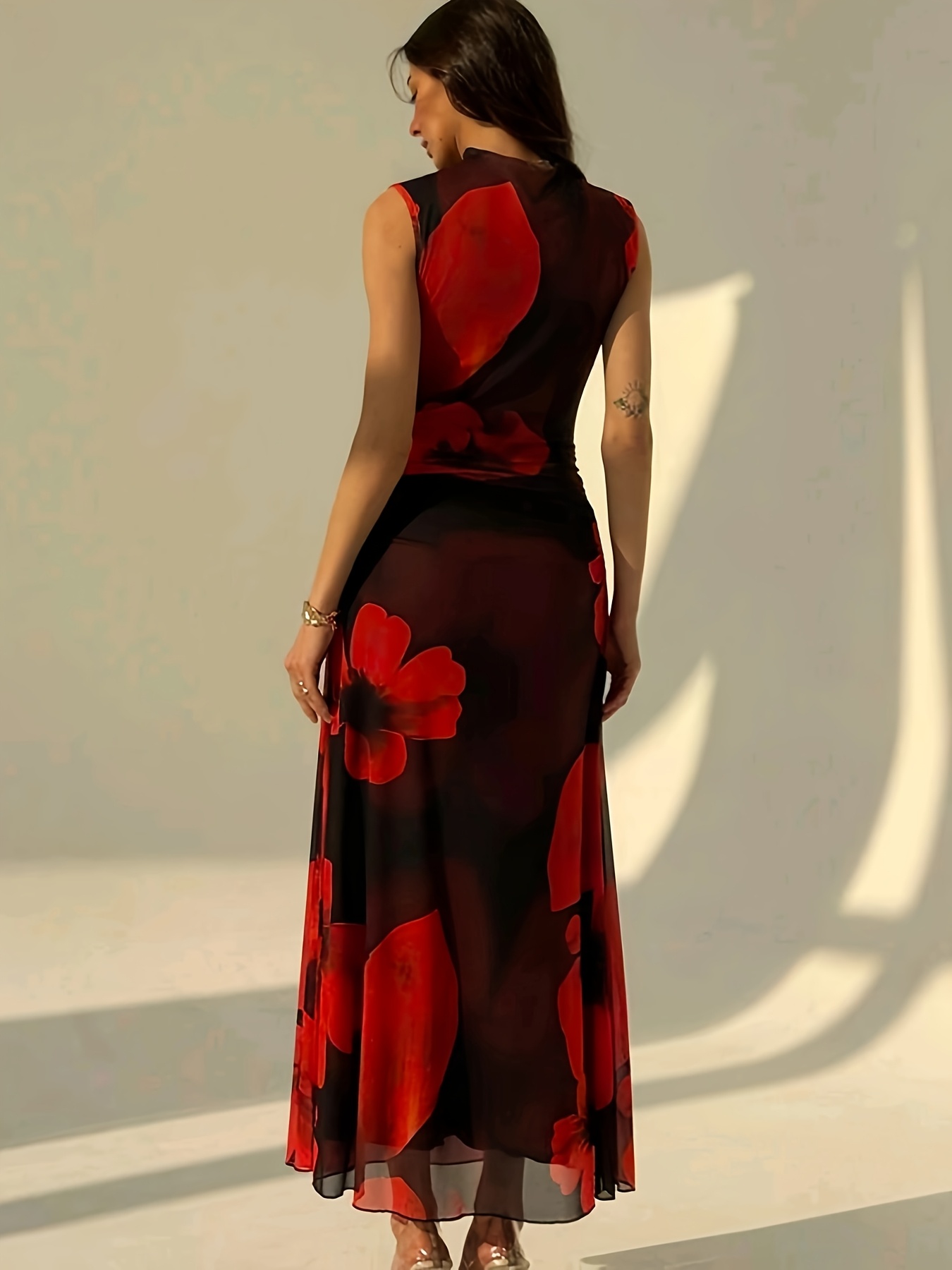red black floral maxi dress Black and Red Floral Maxi Dress with Strappy Back main image 0