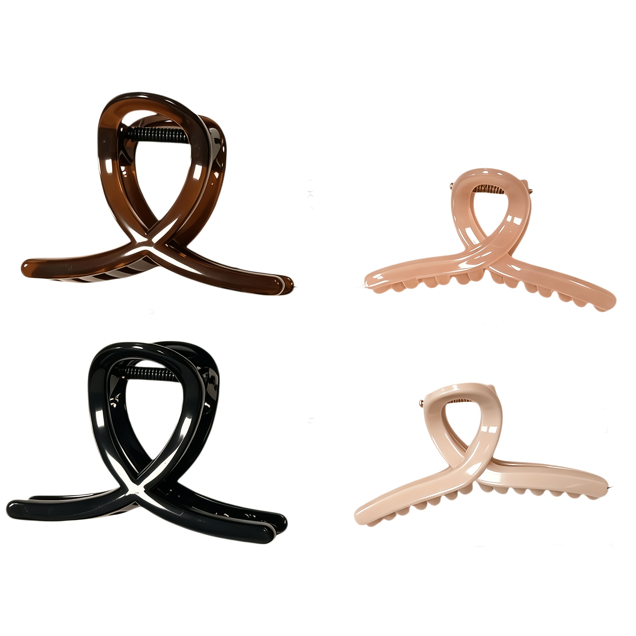 TEMU 4-pack Women's Four-color Acetate Hair Claw Clips, Non-slip Hair Clips, Suitable For Women And, Elegant Hollow Hair Claw Clisuitable For Thick