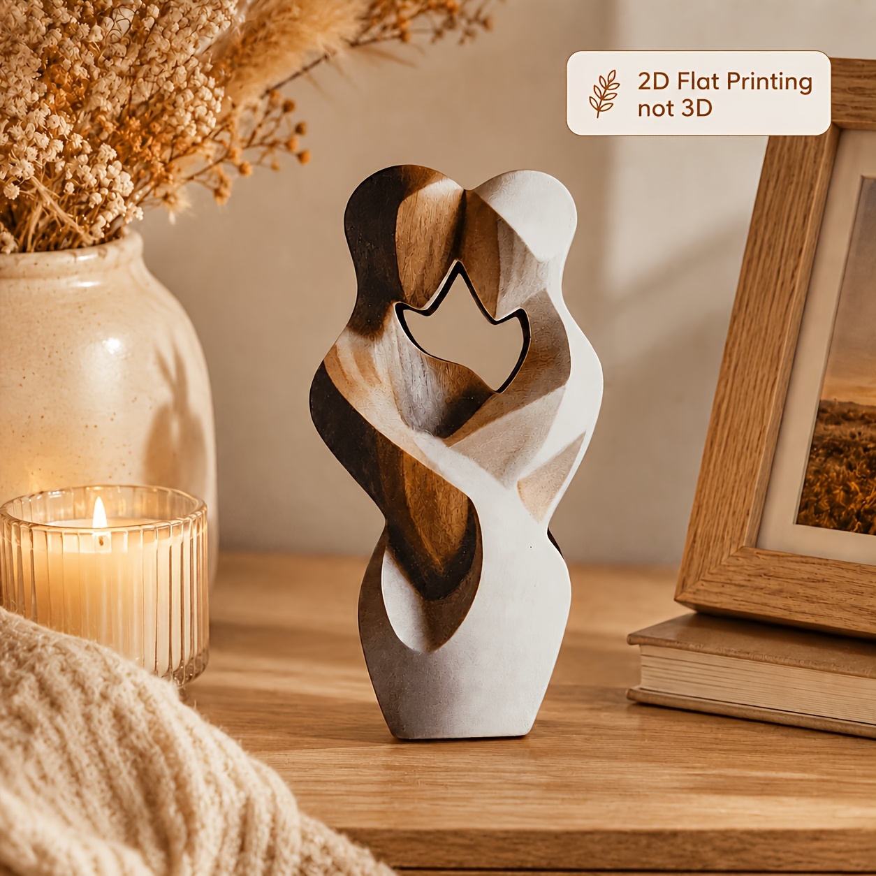 TEMU 2d Flat - 1pc 2d Desktop Sculpture Ornament, Furniture Decor Item, Easy Human Silhouette Hugging Design, Painted Appearance, Trendy Decorative