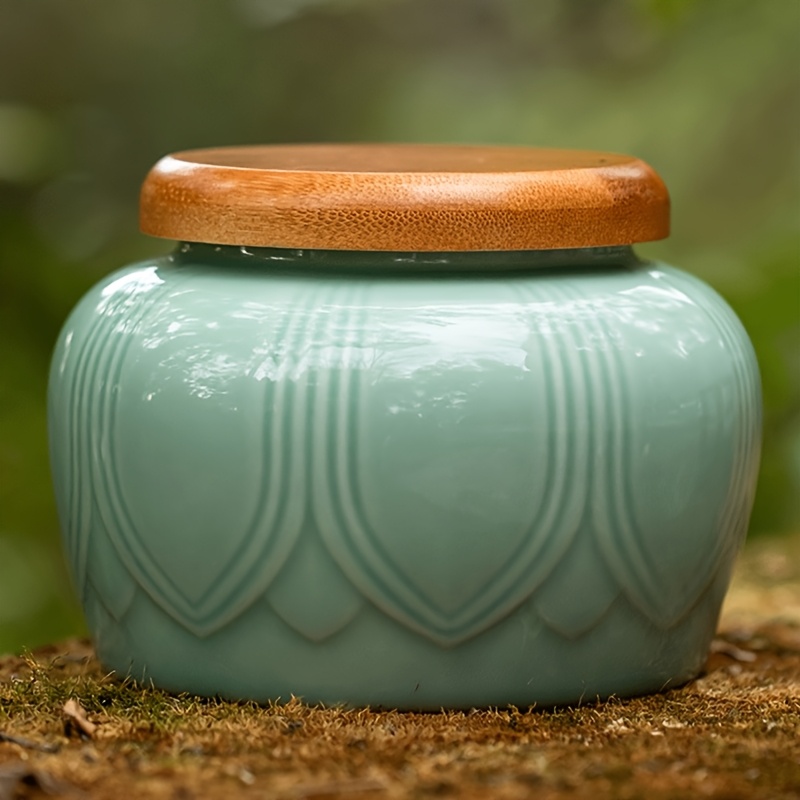 TEMU Shadow Carving Lotus Leaf Ceramic Jar Household Goods Home Decoration Home Decorations Home Ornaments Easy Decorative Jar