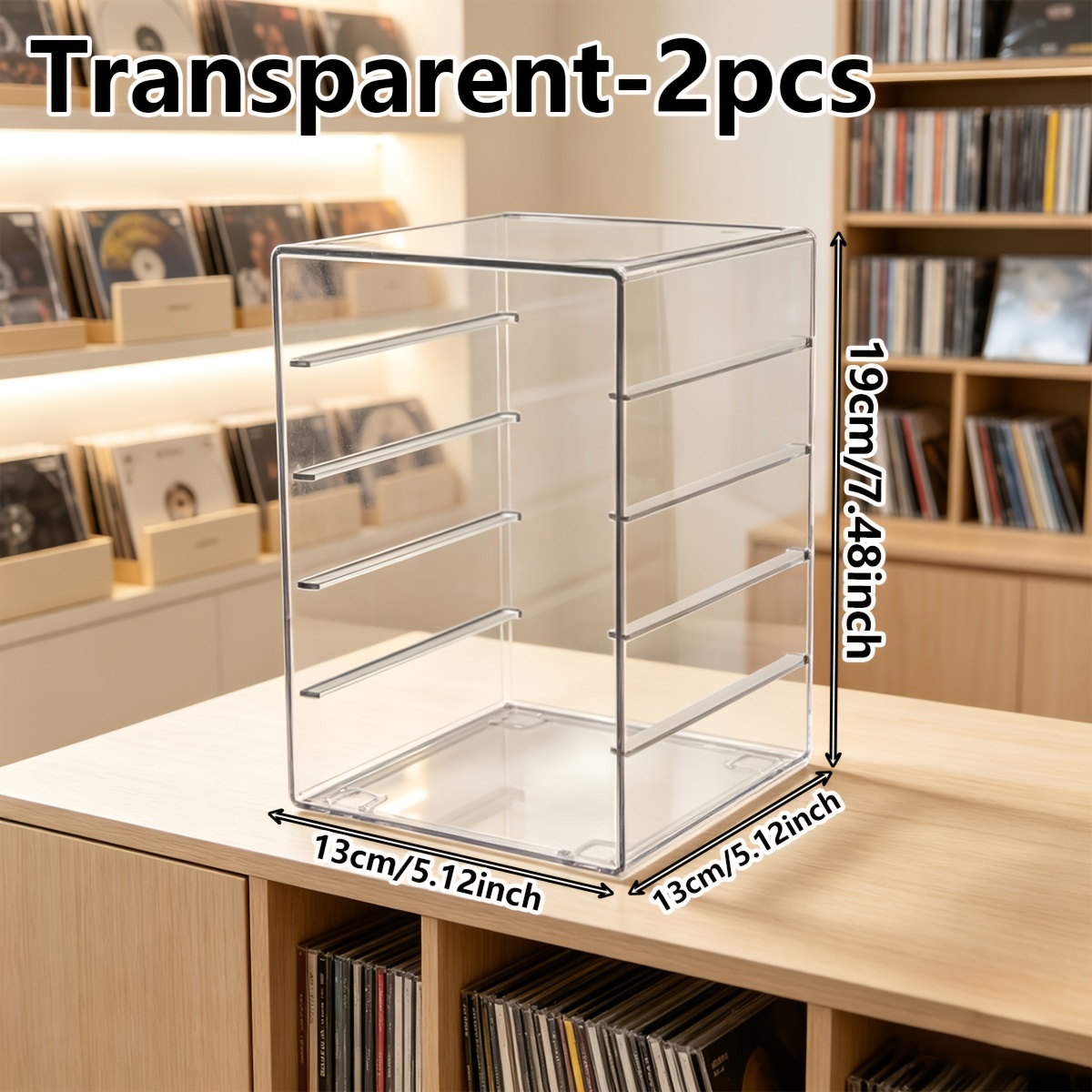 TEMU Lot de 2 supports de rangement transparents en acrylique pour CD avec plateau d'étagère, boîte organisatrice de CD empilable à plusieurs fentes,