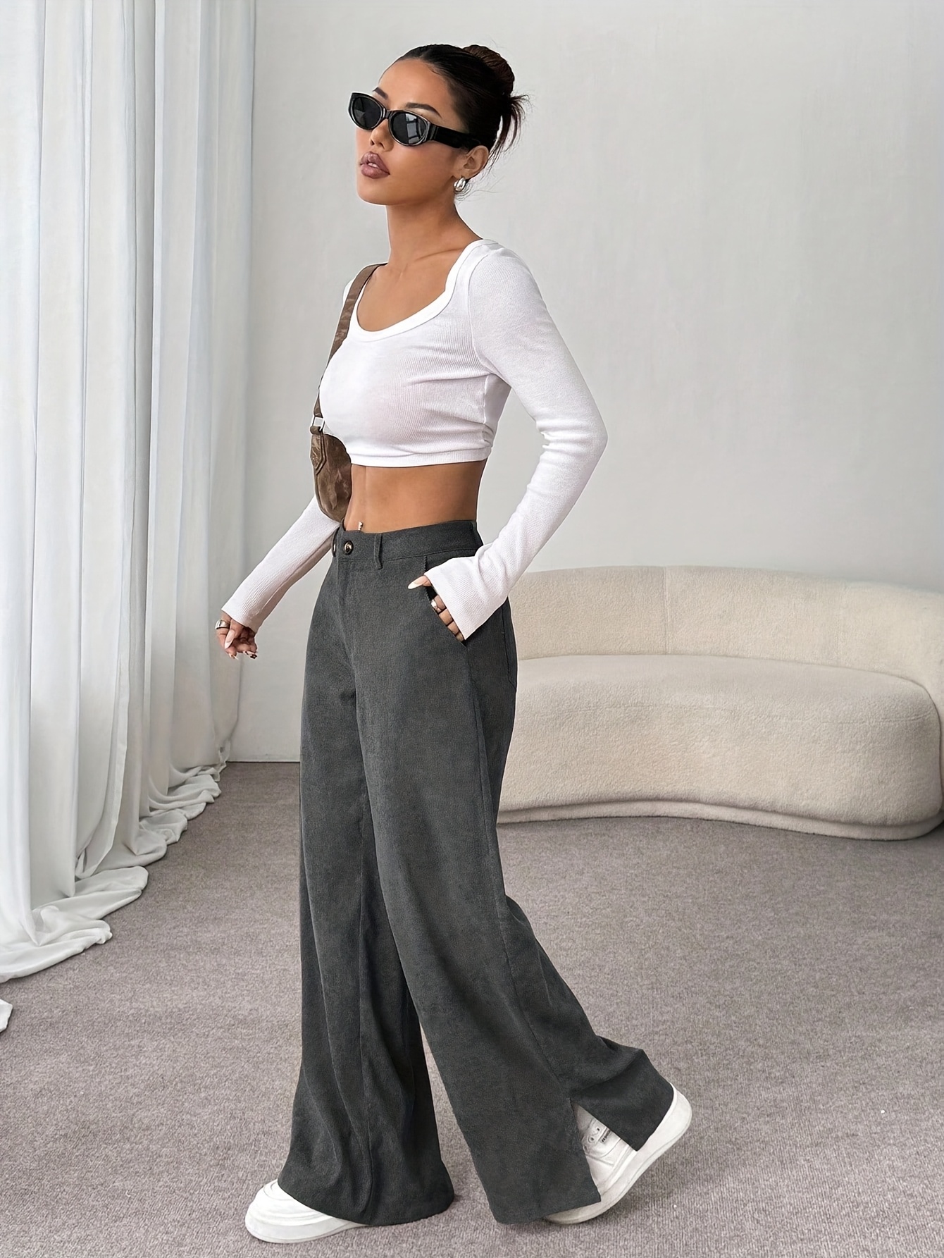 Bell Bottoms Women's Gray Corduroy Pants Women's Bell-Bottom