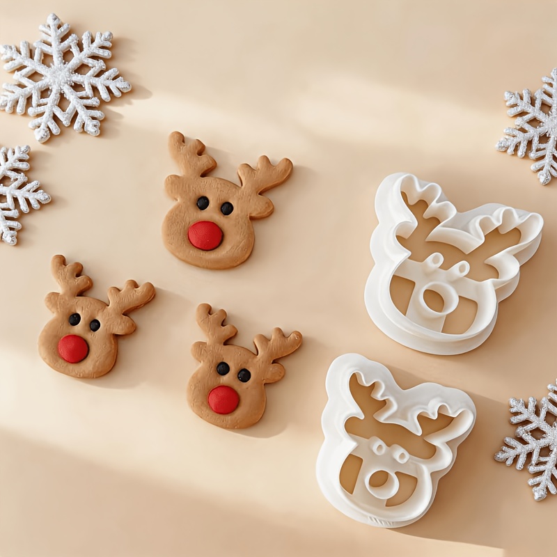 TEMU 2 piezas Cortadores de Arcilla de Reno (Grande + Pequeño) Tema Navideño Moldes de Estampado Arcilla Herramientas Cerámica Aretes/Artesanías/Kits