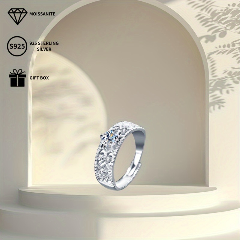 S925 Silver Moissanite Open Ring 0.5ct Solitaire with Accents