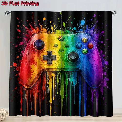 item picture 2d flat 2pcs 2d flat printing game controller ink splatter print curtains suitable for soft lighting and privacy protection rod for and hanging suitable for living room kitchen bedroom study balcony