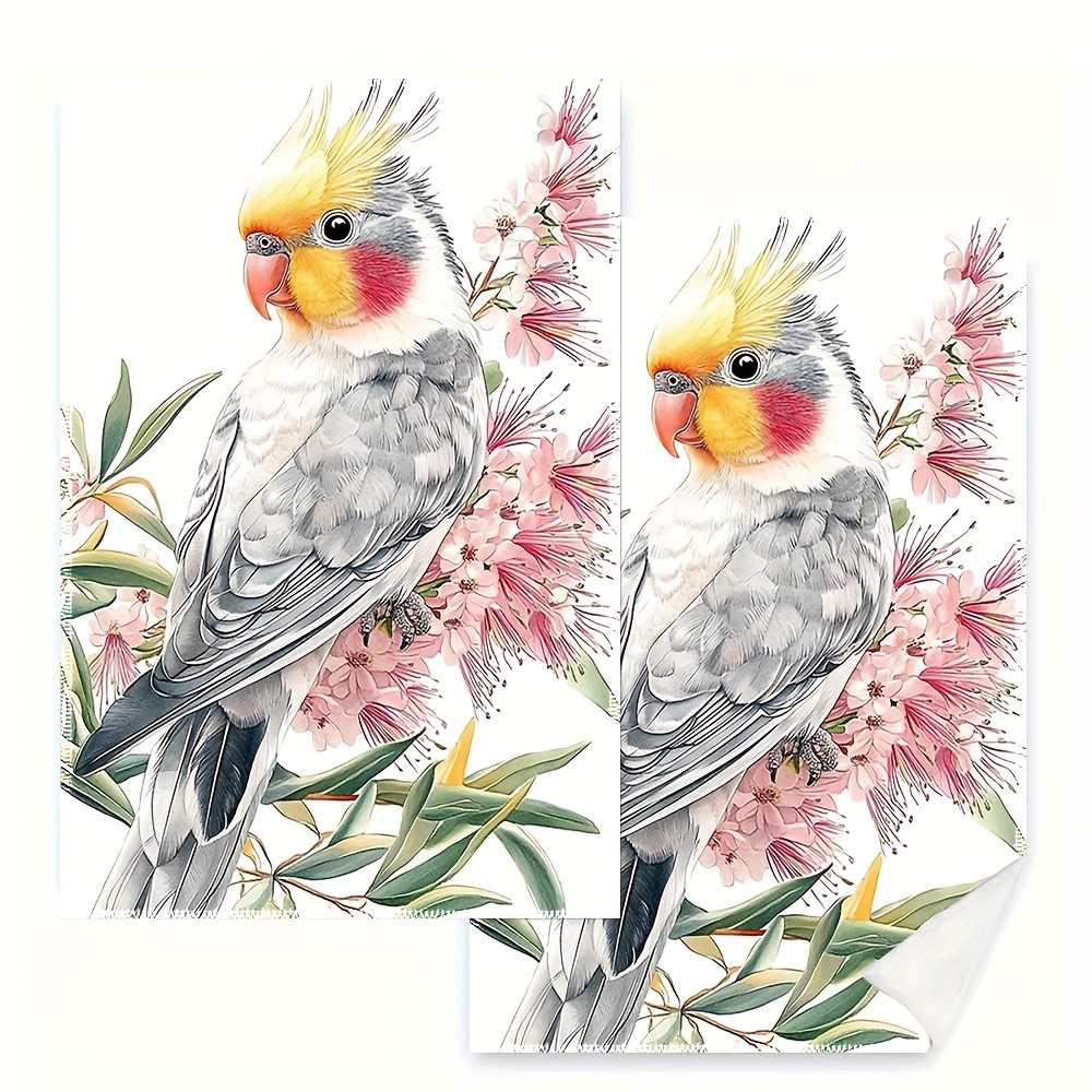 TEMU Of 2 Kitchen Towels, Measuring 16x24 Inches, Featuring A Detailed Image Of An Australian Cockatiel Sitting. Ideal For Cooking, Baking, And