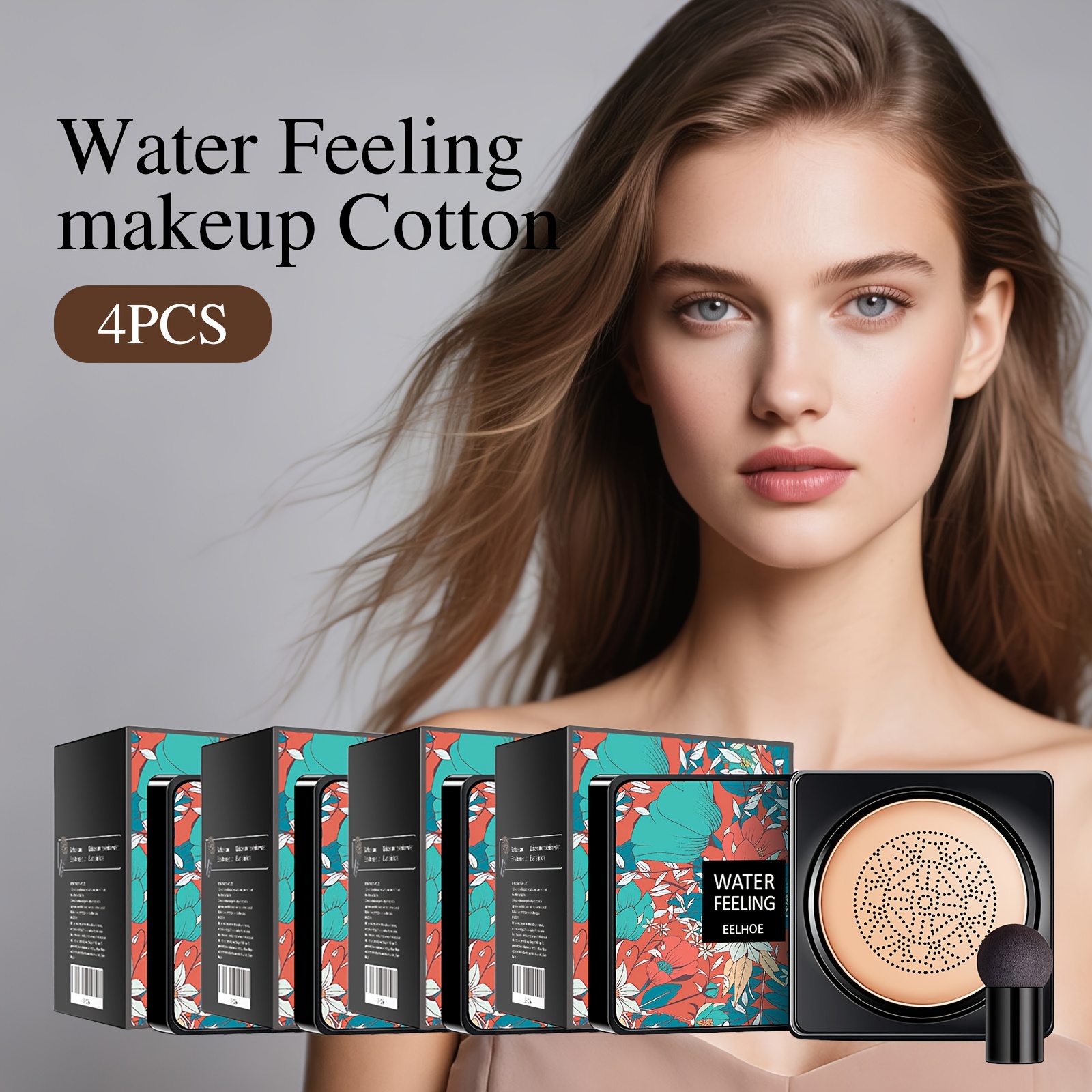 4pcs Mushroom Cushion BB Cream 80g-Natural Color Concealing And Moisturizing Foundation, Long-lasting Moisture Retention, Waterproof Makeup Base Facial Cosmetic, Create Natural Base Makeup, Christmas/Birthday/Valentine'S Day Gift For Women