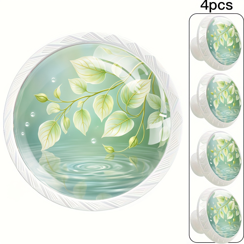 TEMU A Set Of 4pcs Round Knobs Made Of Abs Material And Transparent Crystal Glass With Green Suitable For Decorating Dressing Table Wardrobe Kitchen