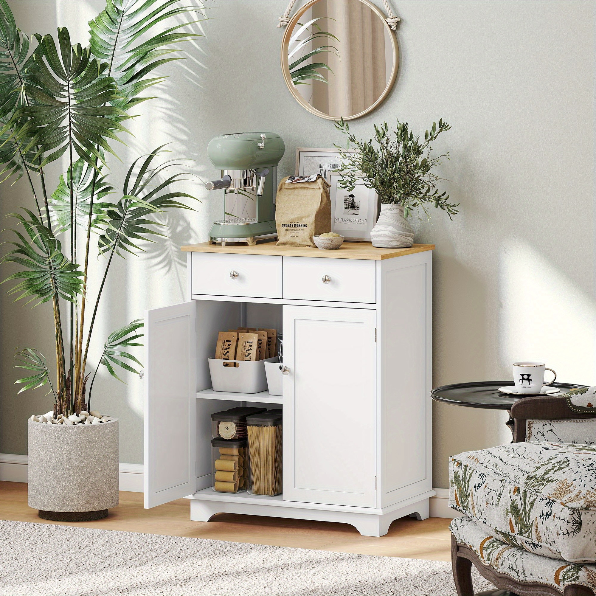 TEMU HOMCOM de cuisine en bois de caoutchouc avec étagère réglable - 3, 2 pieds cubes de rangement, 27" de hauteur, design , porte plate, aucune