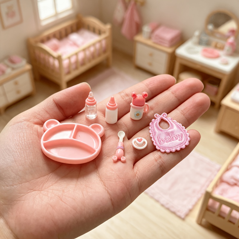TEMU Ensemble de 7 accessoires de table miniatures, modèle à l'échelle 1:12, décoration de , idéal pour la décoration de maison de poupée, collection