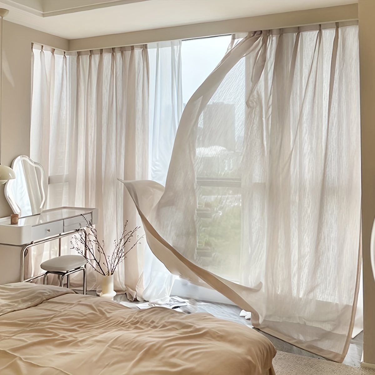 

2-piece Set Modern Linen Gauze Curtains - Japanese Hemp Style, Rod Pocket Design For Living Room & Bedroom - Transparent & Light Filtering Window Drapes