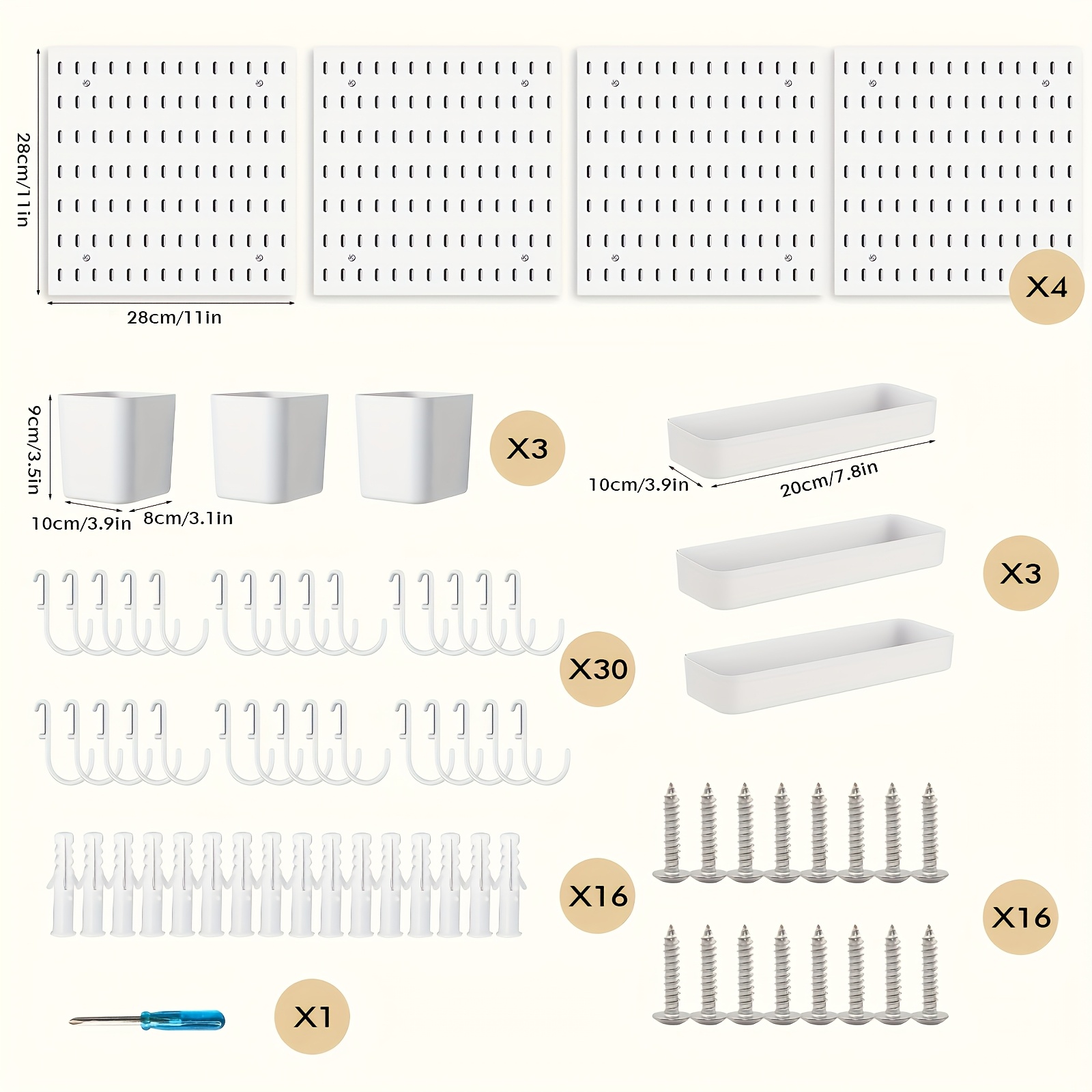 Wall Organizer Pegboard Combination Kit, Pegboard 56*56cm Complete Set (4 Tiles 28x28cm Pegboards) And Accessories For Home And Office, Free Combination & (black)