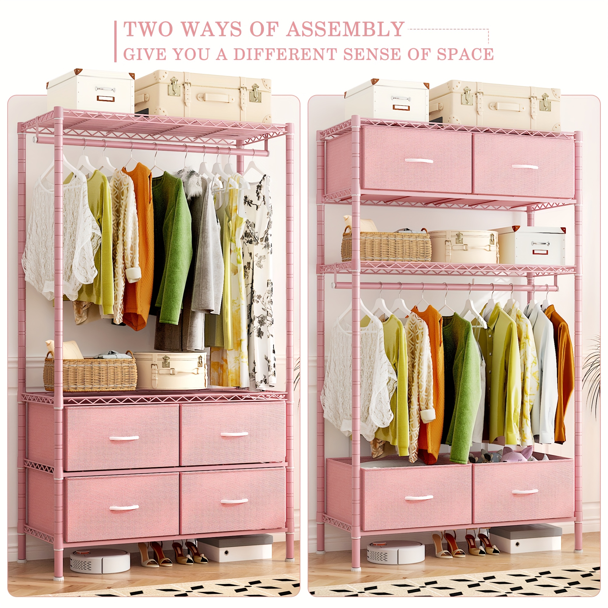 TEMU Heavy Duty Clothes Rack, Clothing Rack For Hanging Clothes With 4 Drawers Load 420lbs, Easy To Assemble, Sturdy & , Large Capacity For Coats,