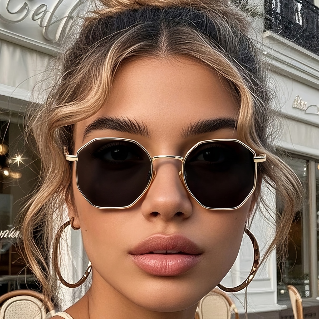 1 Pair Of Women's Classic Vintage Polygonal Fashion Decorative Glasses, Bohemian Style, Simple Streetwear, For Daily Outfit Coordination