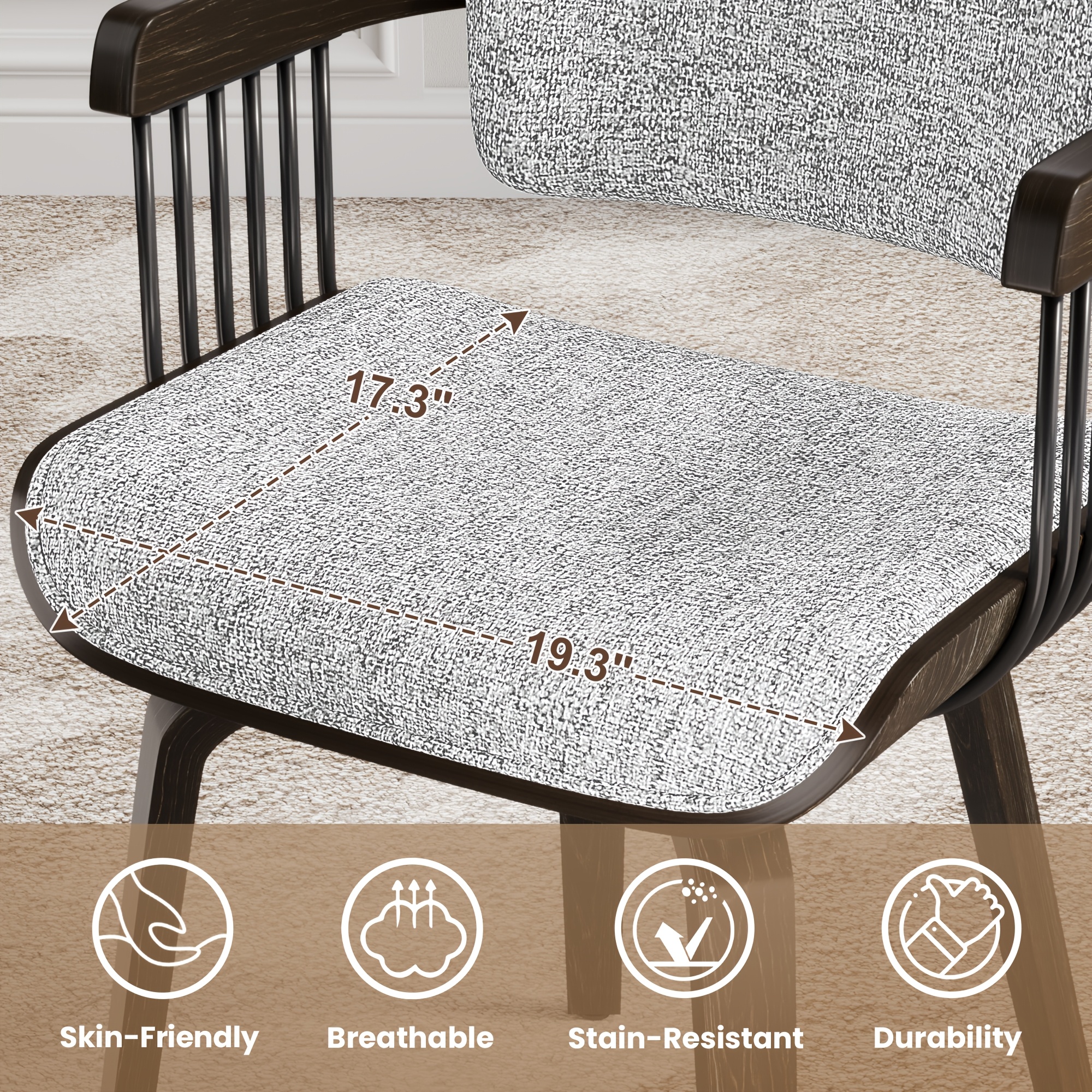 Two Ergonomic Wooden Dining Chairs, Curved Bentwood Backrest And Seat, High-Density Foam Cushion, Modern Semi-Armrest Kitchen Chair