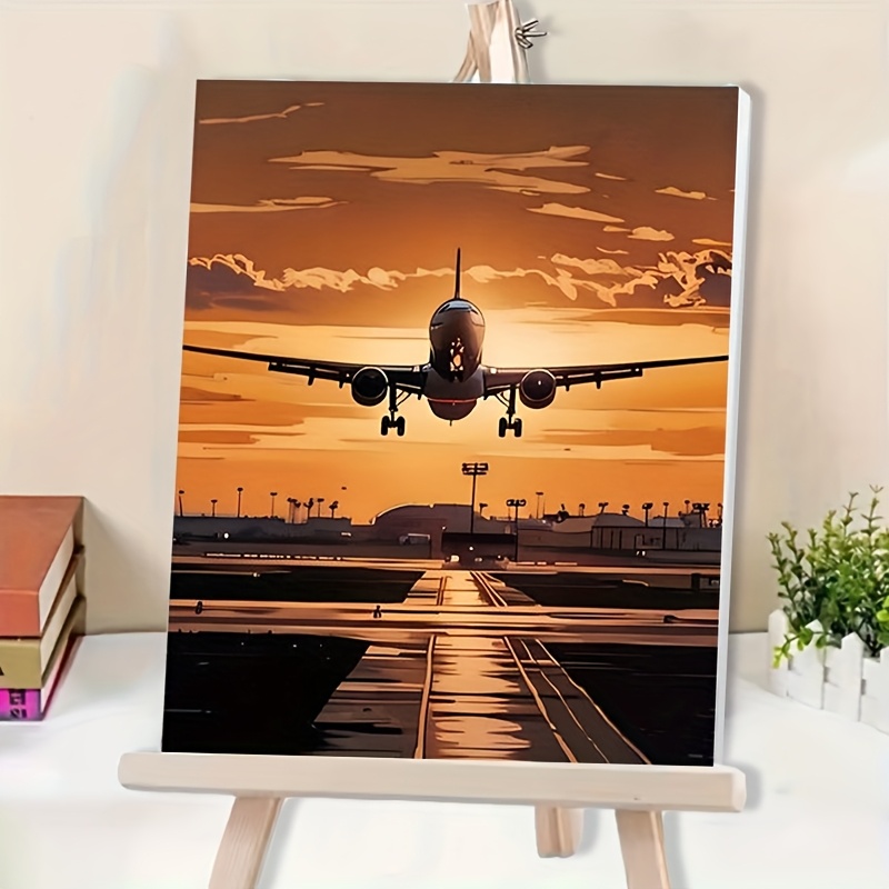TEMU 1 Adult Beginner Diy Acrylic Painting Kit - Includes Acrylic Paints, Canvas, 3 Brushes, And Manual | An Acrylic Painting Of A Plane On The Under