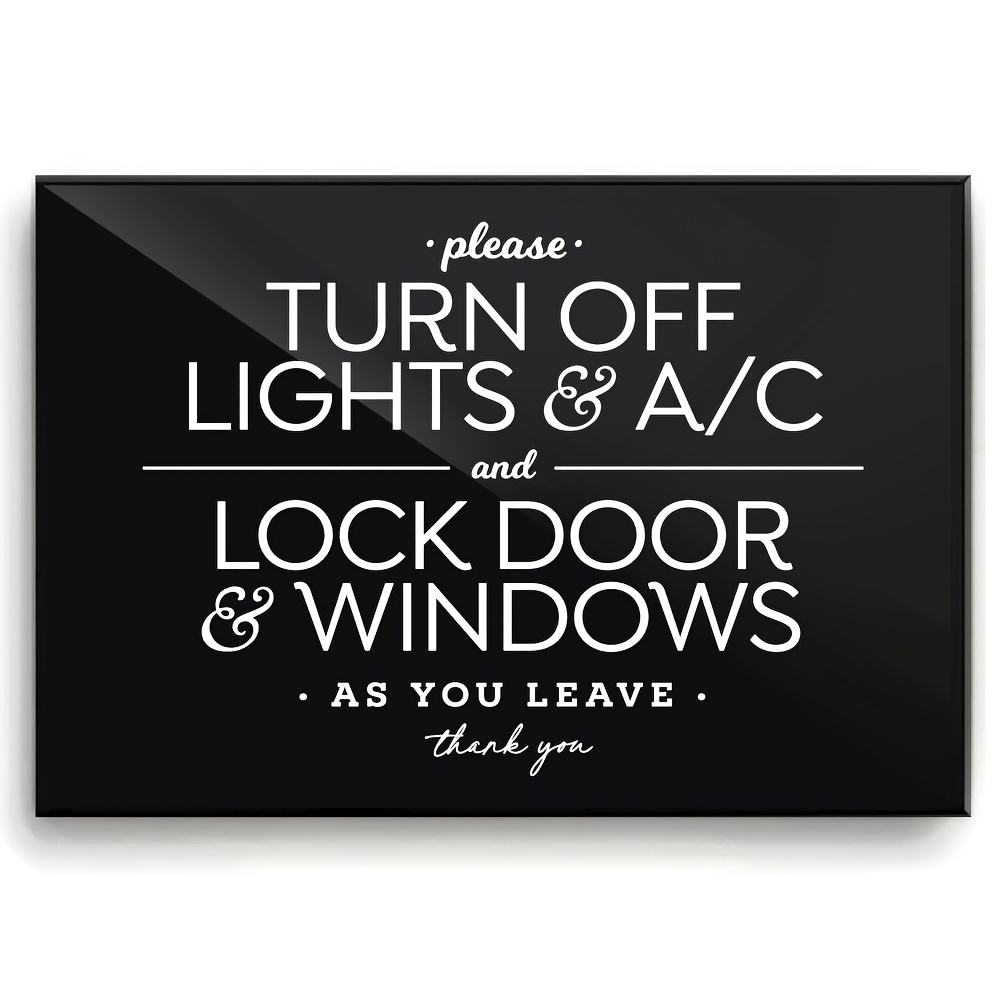 TEMU Please Turn Off Lights And A/c And Lock Door And Windows Signs, 6" X 4" Turn Off Lights Signs, Please Lock Door And Windows Sign, Self-adhesive
