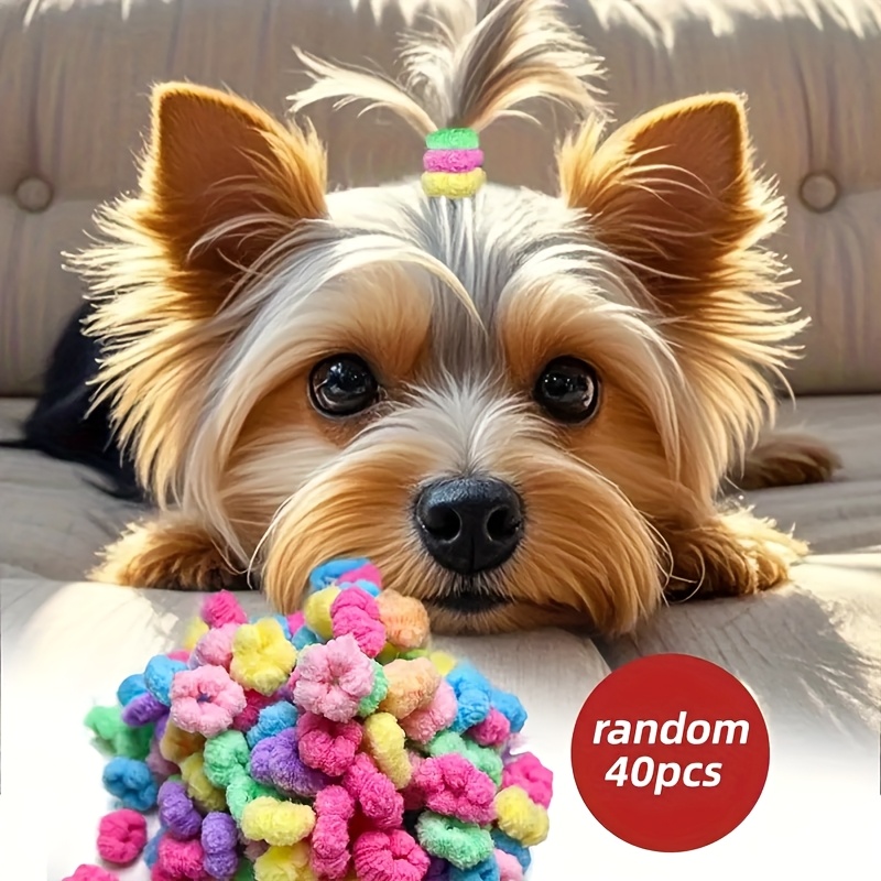 40pcs Random Elastic Pet Hair Bands For Puppy Kitten - Ultra Soft Stretchable Pet Hair Ties, Hypoallergenic Grooming Accessories With Non-slip Cats & Party Styling