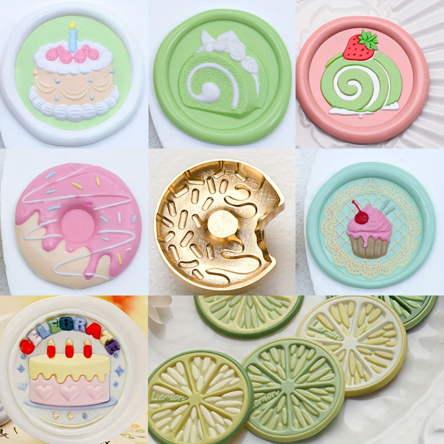 

Elegant Embossed Wax Seal Stamp Head - Cake Series With Donut & Lemon Designs For Diy Invitations And Envelopes, Copper