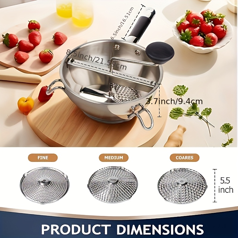 TEMU A Stainless Steel Food Grinder With 3 Grinding Discs, Designed Ergonomically For Rotating Food Grinding, Suitable For Making Ketchup, , , Etc., Featuring A Silicone Handle And Dishwasher Safe