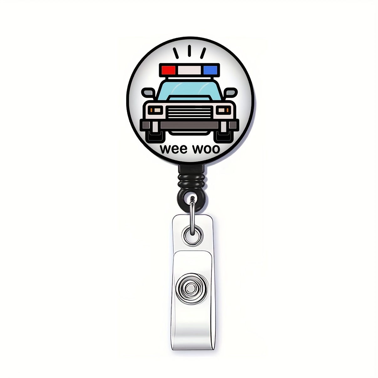 1pc Police Car Badge Reel 360° Rotatable Retractable ID Clip Funny FBL  Police WEEWOO Easy Pull Buckle For Doctor Nurse Police Teacher Office Gift