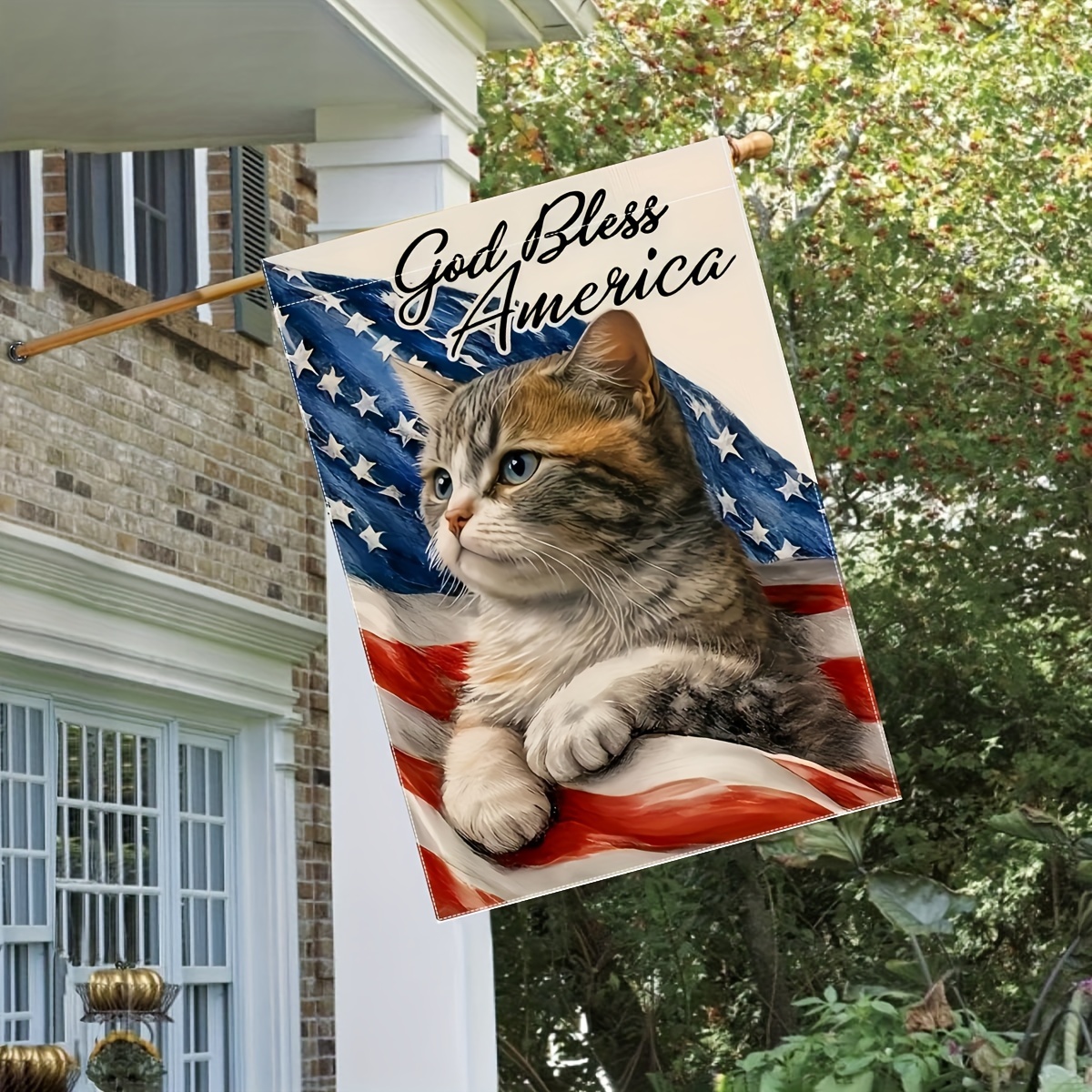 1pc, 4th Of July Cat Garden Flag, God Bless America Vertical Double ...