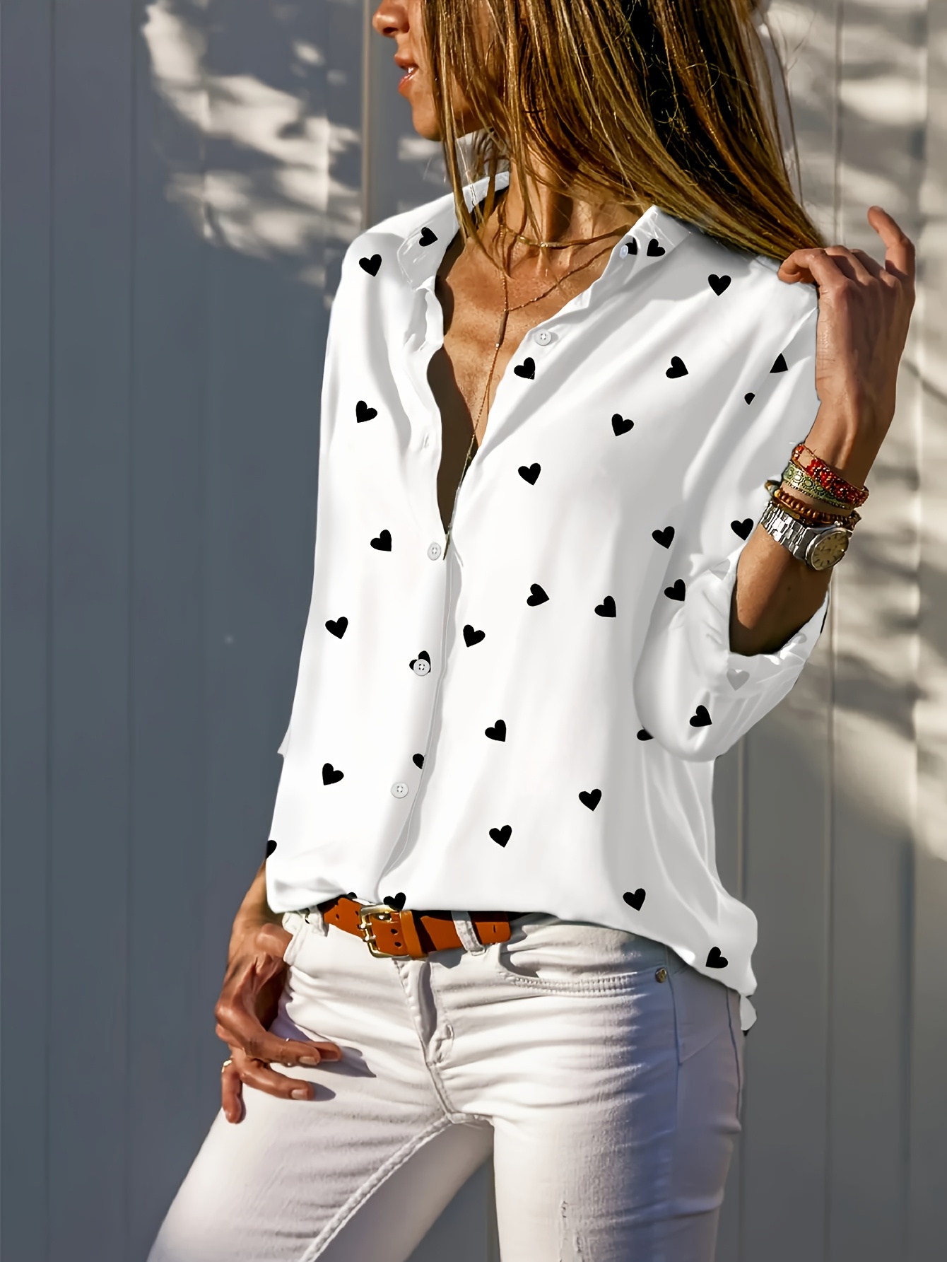 camisa elegante mujer botones estampado Temu Dominican Republic