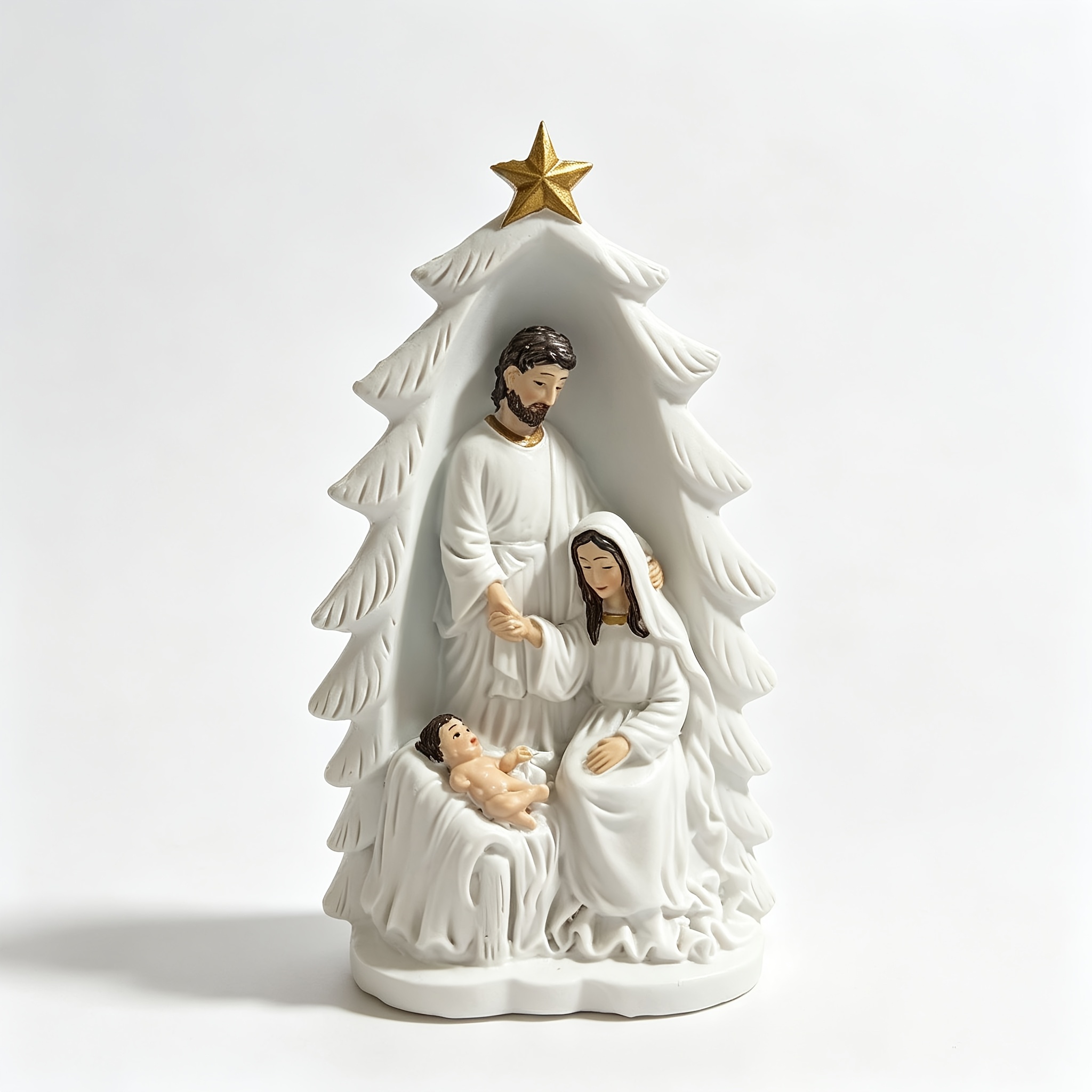 TEMU Statuetta in resina a forma di albero di Natale da 1 pezzo con stella , statua da tavolo per le feste, decorazione centrotavola da scrivania,