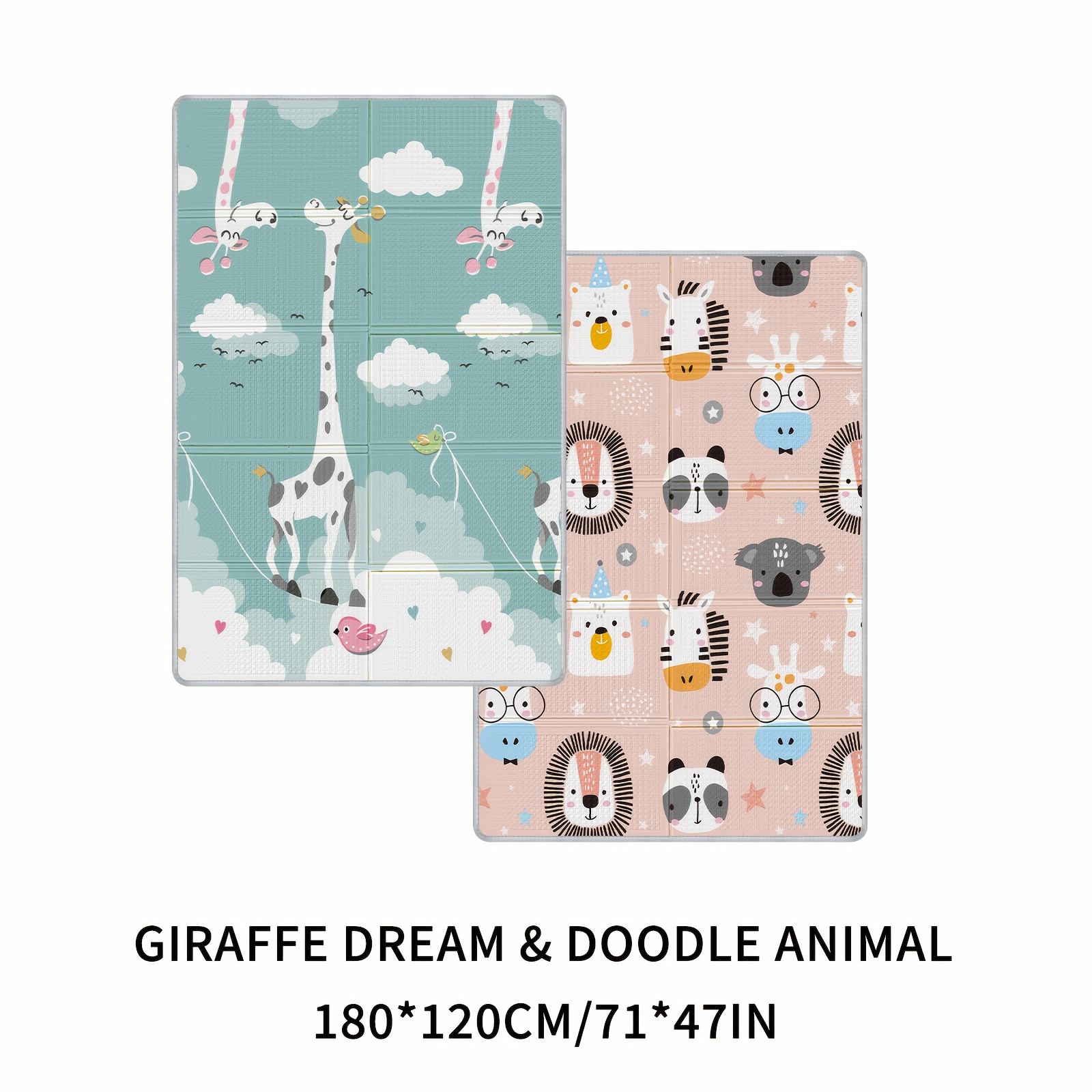 Extra Large Double-Sided Baby Play Mat with Giraffe & Animal Print