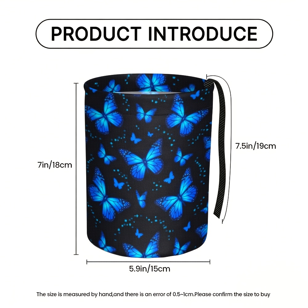 TEMU 1pc 2d Flat Modern Abstract Glowing Portable Trash Bin For Vehicles-blue Pattern Print, Suitable For Kitchen Camping, Car Interior Accessories,