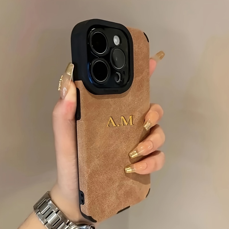 Phone Case: Custom Luxury Golden Synthetic Leather Phone Case With Personalized Initials, Shockproof Back Cover, Stylish Protective Case For Iphone 16/15/14/13/12//pro/pro Max