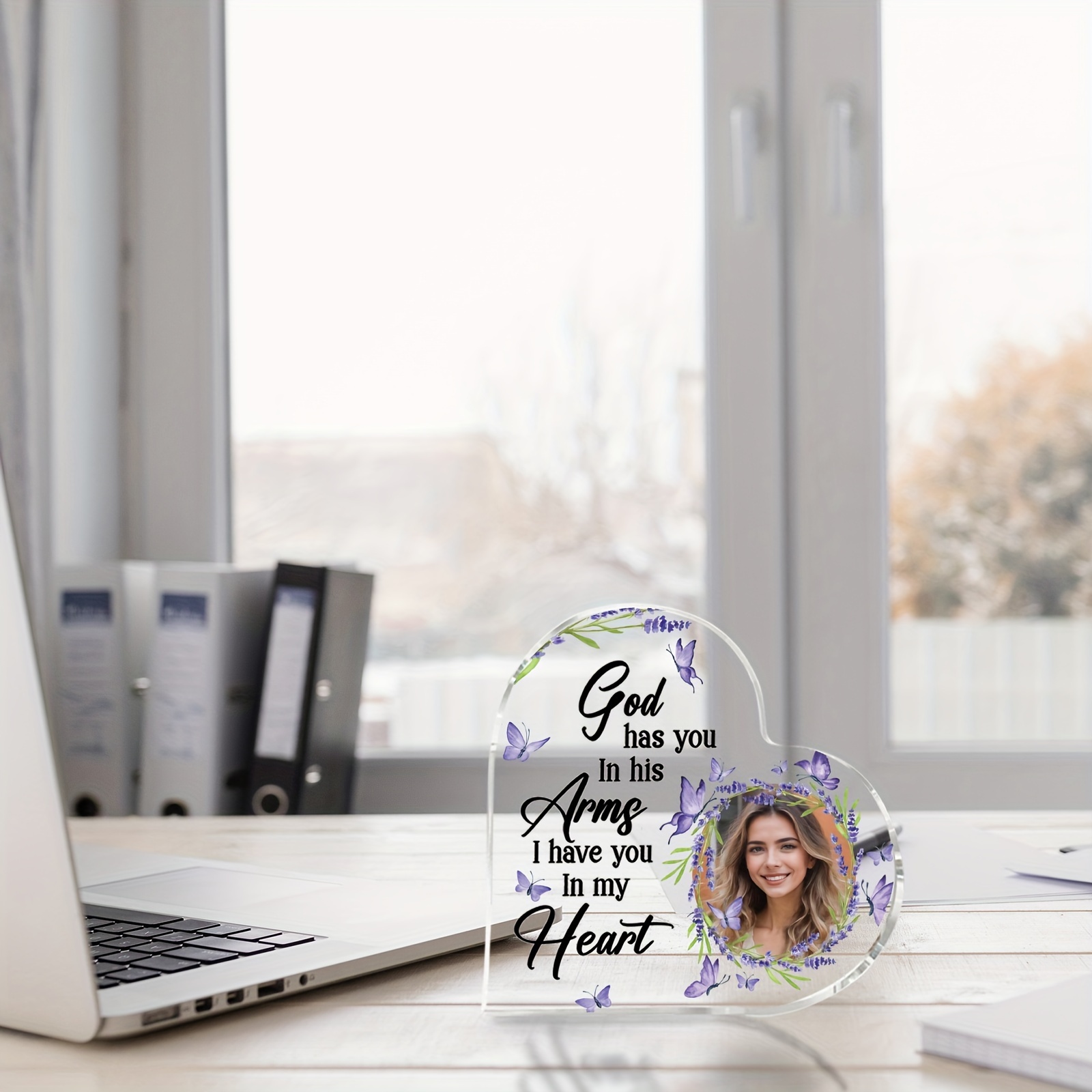 Sold Product God Has You In His Arm - Personalized Memorial Custom Shaped Acrylic Plaque Elegant Couple Statue With Heart Inlay - Personalized