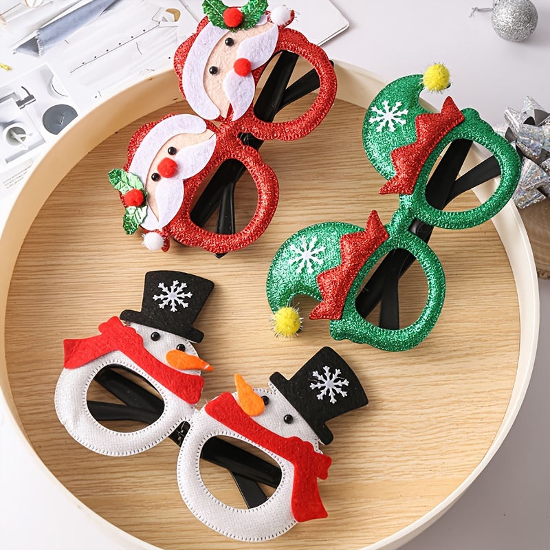 TEMU Santa Claus Snowman Elf Shaped Decor Frame Glasses Holiday Party Gathering Prop 3-pack