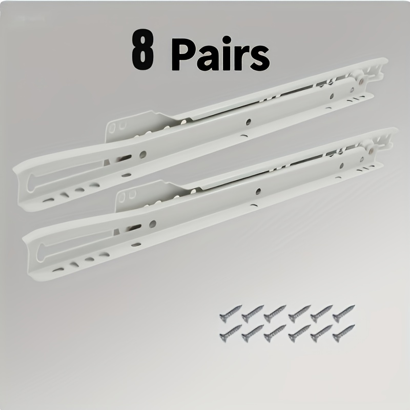 8 Pairs Steel Drawer Slides With White Painted Finish, Side Mounted, In 300mm/350mm/400mm/450mm/500mm, Suitable For Dressing Tables, Toolboxes, Kitchen Cabinets, Household Cabinets/wardrobes, Etc.