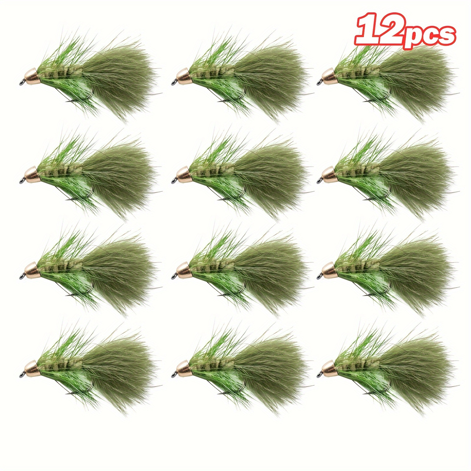 10pcs Sinking Bead Head Wooly Flies Olive Nymph Fishing Lures