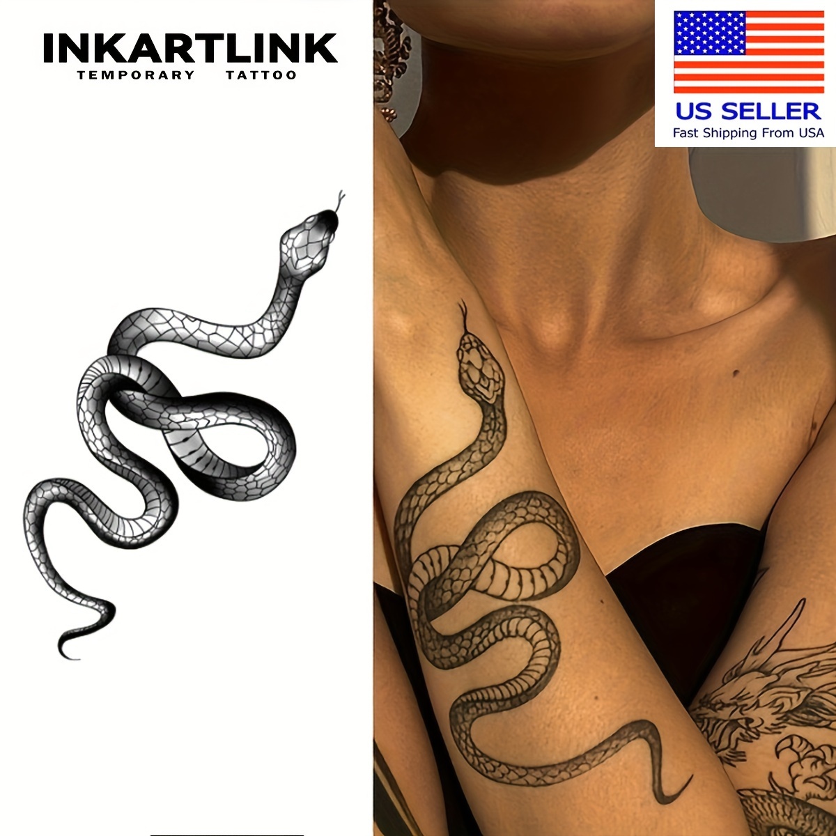 

Inkartlink , 2 Sheets Extra-large Semi Permanent Tattoo, Adult Art Design Temporary Tattoos, Lasts 1-2 , Waterproof, Realistic Look, No Adhesive, No (snake Design) For