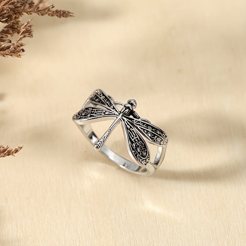 TEMU 1pc Popular Women's Fashion Elegant Unique Dragonfly Pattern Ring For Wedding Engagement Party Jewelry Gift