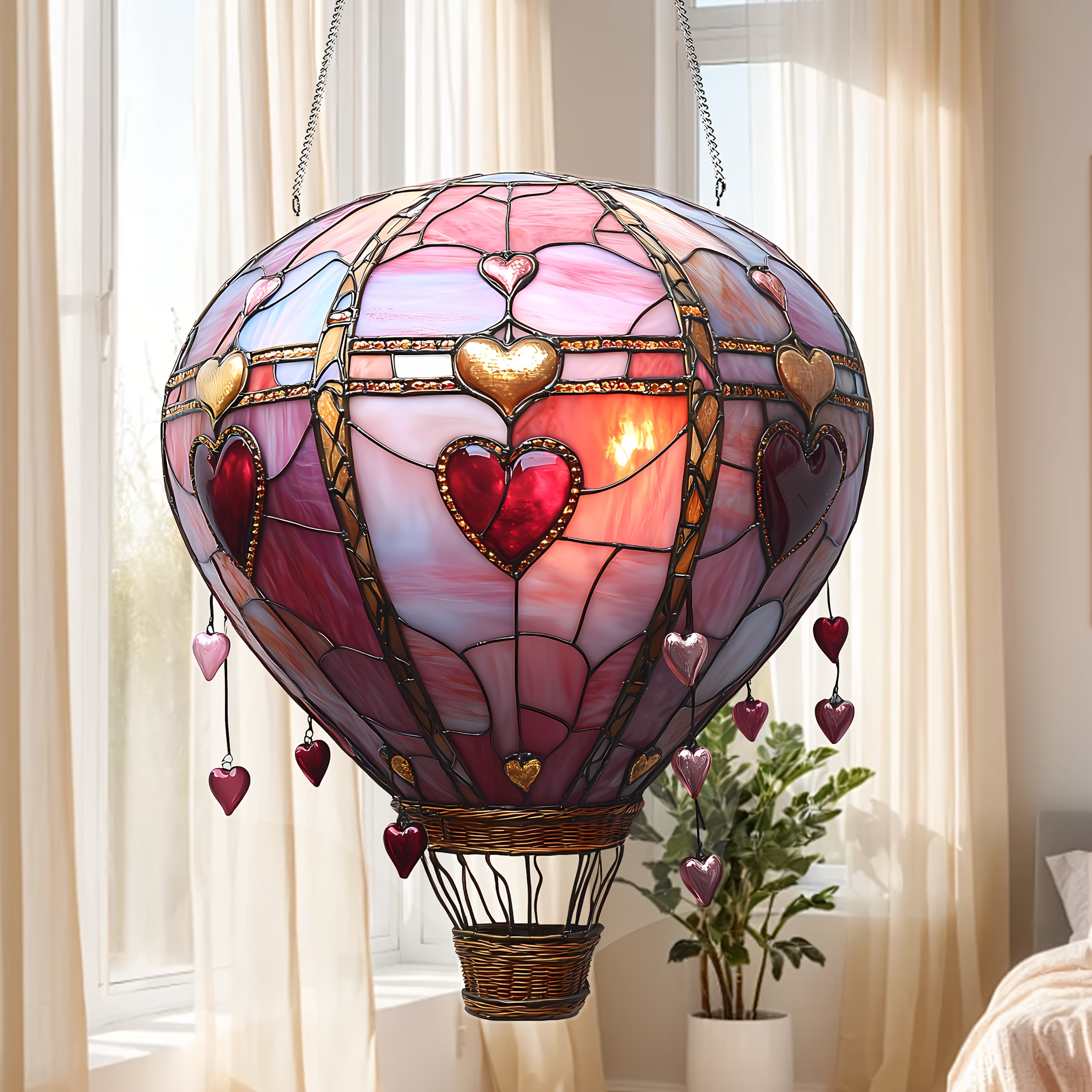 

1pc Rustic Acrylic Heart Hot Air Balloon Suncatcher, 7.8x6.3 Inches Stained Wall Hanging Decor, Multipurpose Valentine's Day Sign For Home, Garden, Porch - No Electricity Needed