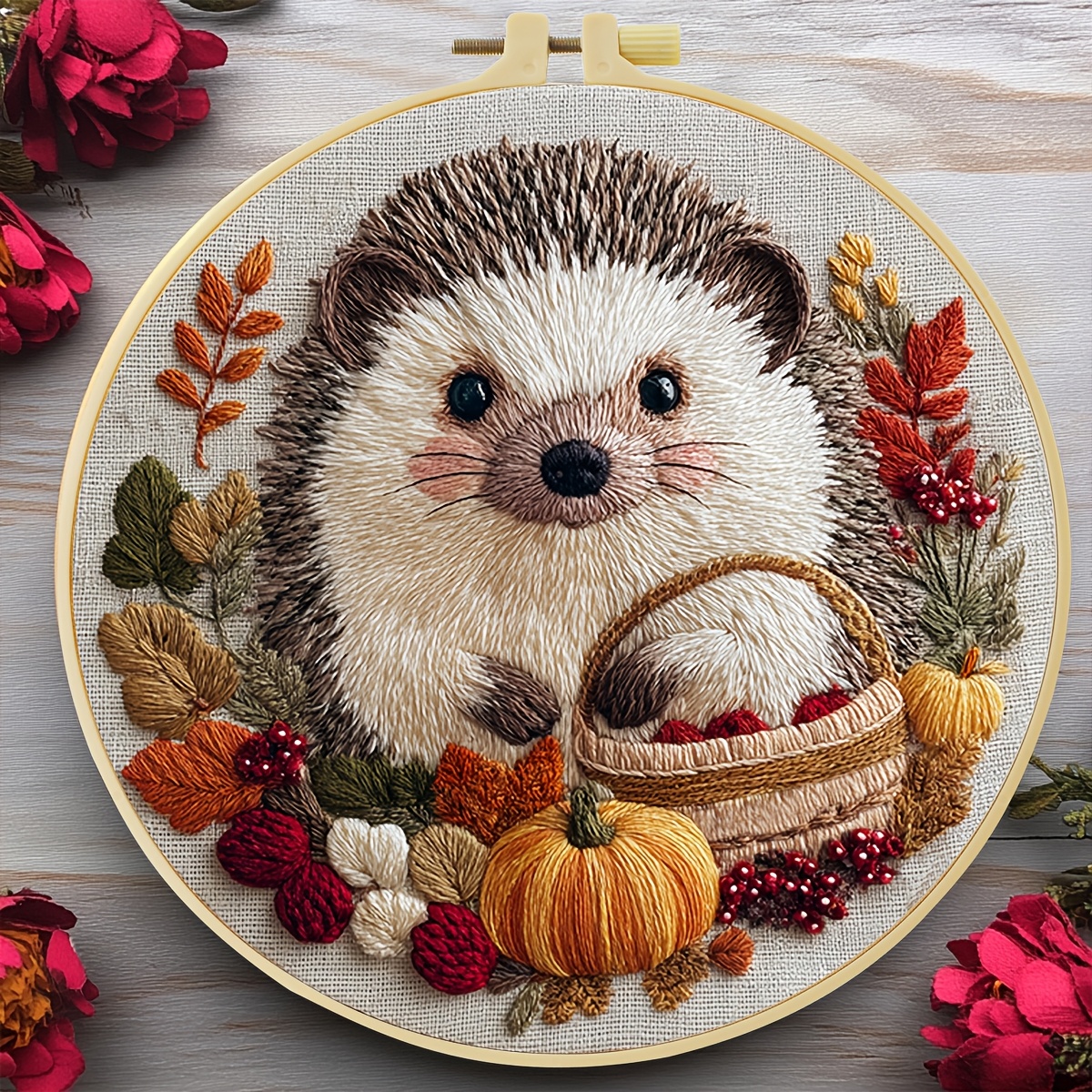 TEMU Embroidery Kit, 15x15cm/5.9x5.9 Inches, 20x20cm/7.9x7.9 Inches, Cute Hedgehog, Handmade Embroidery Kit, Suitable For Adult Beginners, Includes