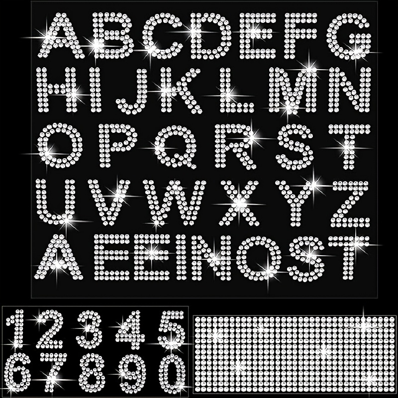 Image of 3 Sheets Of Glitter Rhinestone Stickers Sparkling Crystal Letter Stickers Number Stickers Gemstone Border Stickers 34 Letters And 10 Numbers Self-adhesive Decorative Stickers For Homemade Decoration